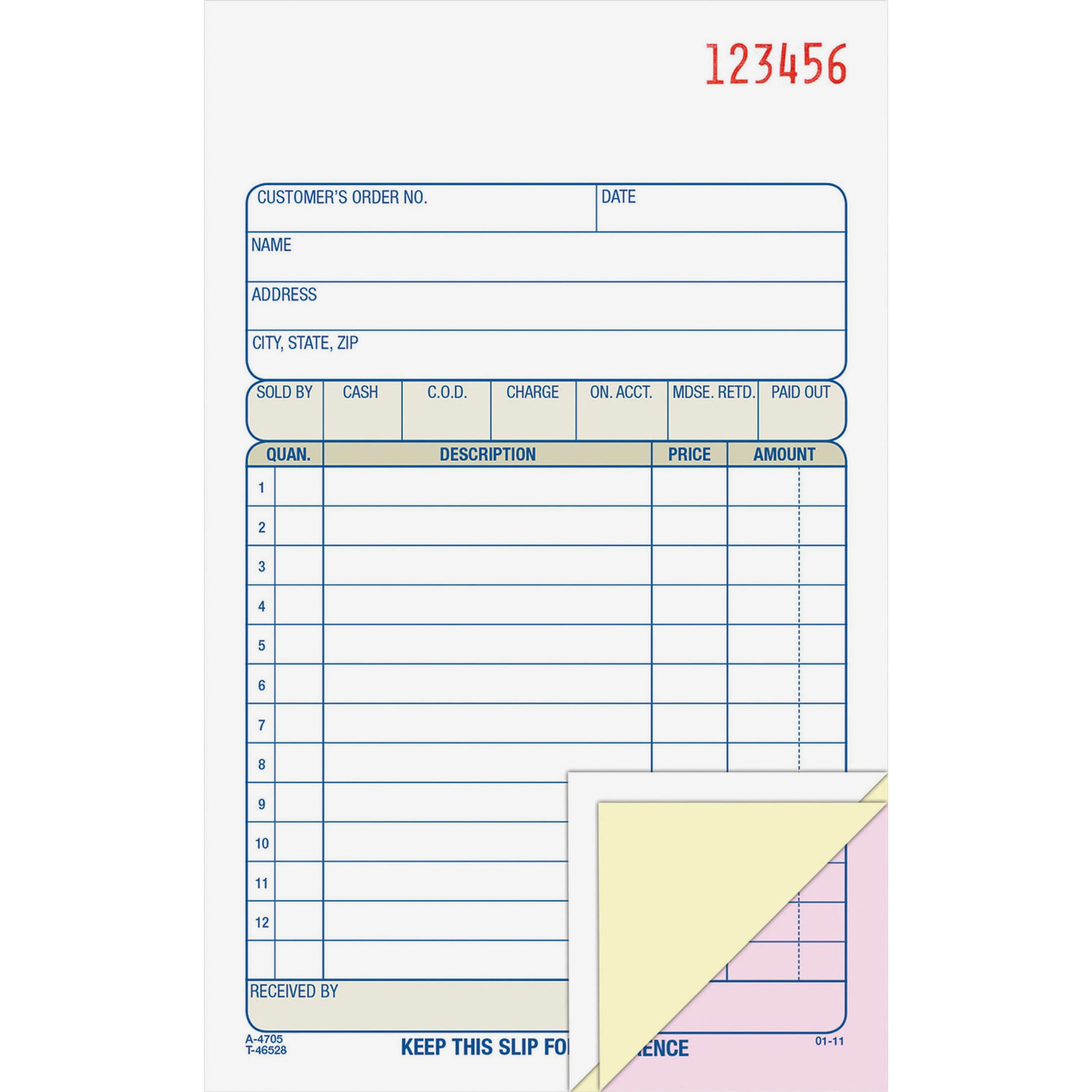 "Carbonless Sales Order Book, Three-Part Carbonless, 4.19 X 7.19, 50 Forms | Bundle of 5 Each"