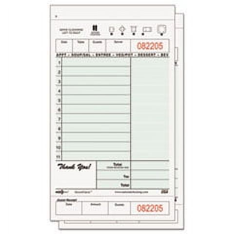 Carbonless Two-Part Guest Check, 4 1/5 x 7 1/4, Green/White, Books,