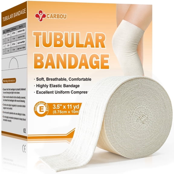 Carbou Elasticated Tubular Support Bandage 3.5" x 11 yd (Size E), Soft Stockinette Tubing for Legs, Arms, Knees, Thighs, Reusable Compression Support Bandage Roll for Joint Tissue