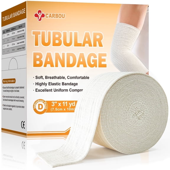 Carbou Elasticated Tubular Support Bandage 3" x 11 yd , Soft Stockinette Tubing for Legs, Arms, Knees, Thighs, Reusable Compression Support Bandage Roll for Joint Tissue
