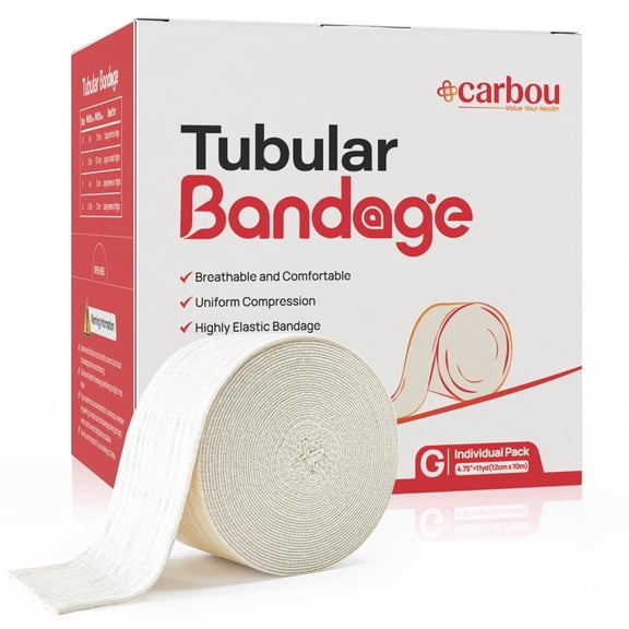 Carbou Elasticated Tubular Support Bandage 4.75" x 11 yd , Soft Stockinette Tubing for Legs, Arms, Knees, Thighs, Reusable Compression Support Bandage Roll for Joint Tissue