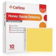 Carbou Honey Gauze Dressing 4'' x 4'' 10pcs Sterile Honey Wound Dressing, Medical Grade Manuka Honey Patches for Faster Wound Care Burns Traumatic Wounds and Laceration