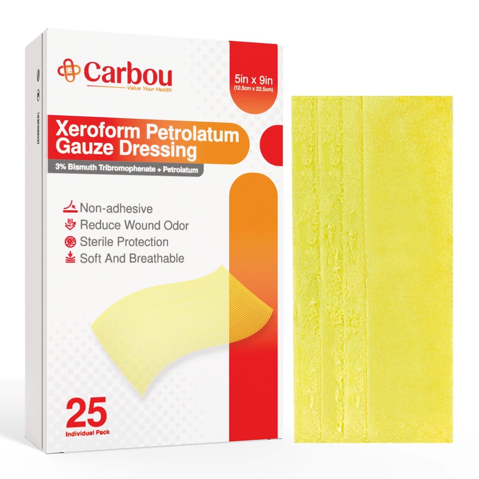 yellow wound dressing Medline Curad Xeroform Sterile Petrolatum Gauze Carbou 5"x9" 25pcs Medical Xeroform