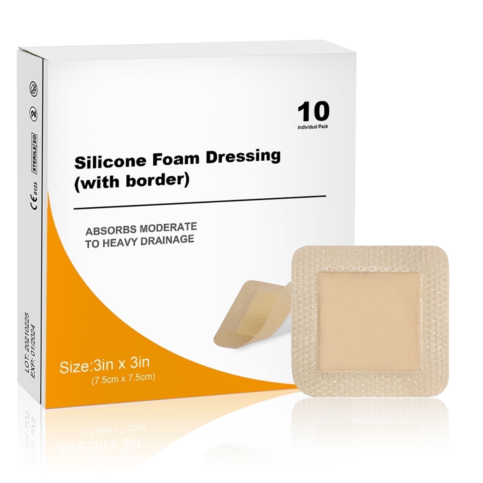 Carbou Waterproof Silicone Foam Dressing with Adhesive Gentle Border,3"x3" -10Pcs