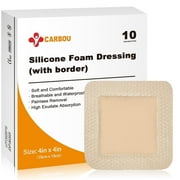 Carbou Silicone Foam Dressing with Adhesive Gentle Border,4"x4" Waterproof Wound Dressing Bandage,High Absorbency Pad, Foam Bandage for Wound Care 10 Pack