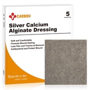 Carbou Silver Calcium Alginate Wound Dressing with Ag, 4 x 4 Patches,5 Individual Sterile Pads, Soft and Highly Absorbent Dressing Gauze, Non-Stick Padding