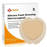 Carbou Wound Dressing Sacrum Silicone Foam Dressing with Adhesive Border, 7.2''x7.2'' Waterproof Sacral Pad for Sacrum,High Absorbent Wound Care Bandages,5 Pack