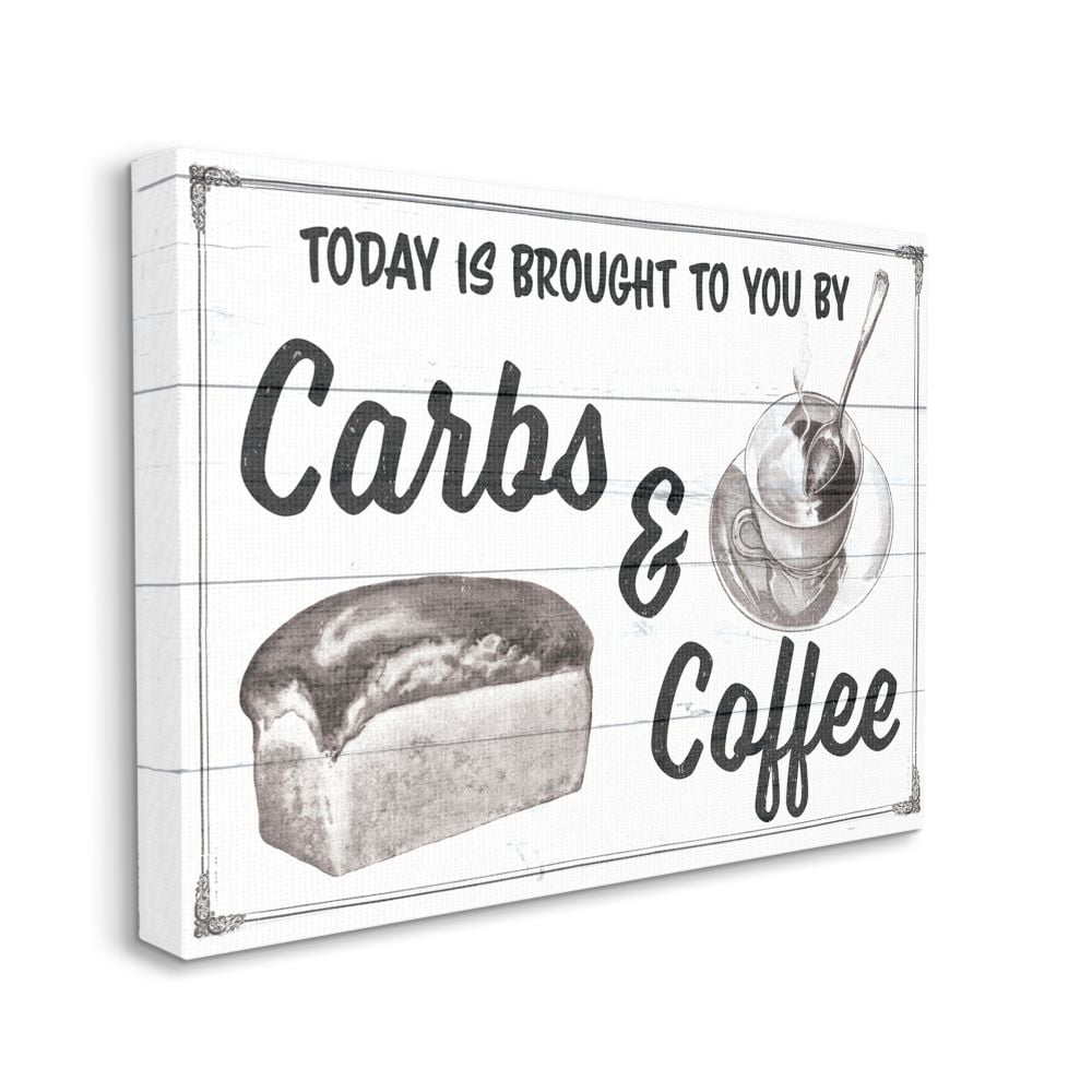 Carbs and Coffee Kitchen Humor Rustic Word Design 40 in x 30 in Painting Canvas Art Print, by Stupell Home Décor