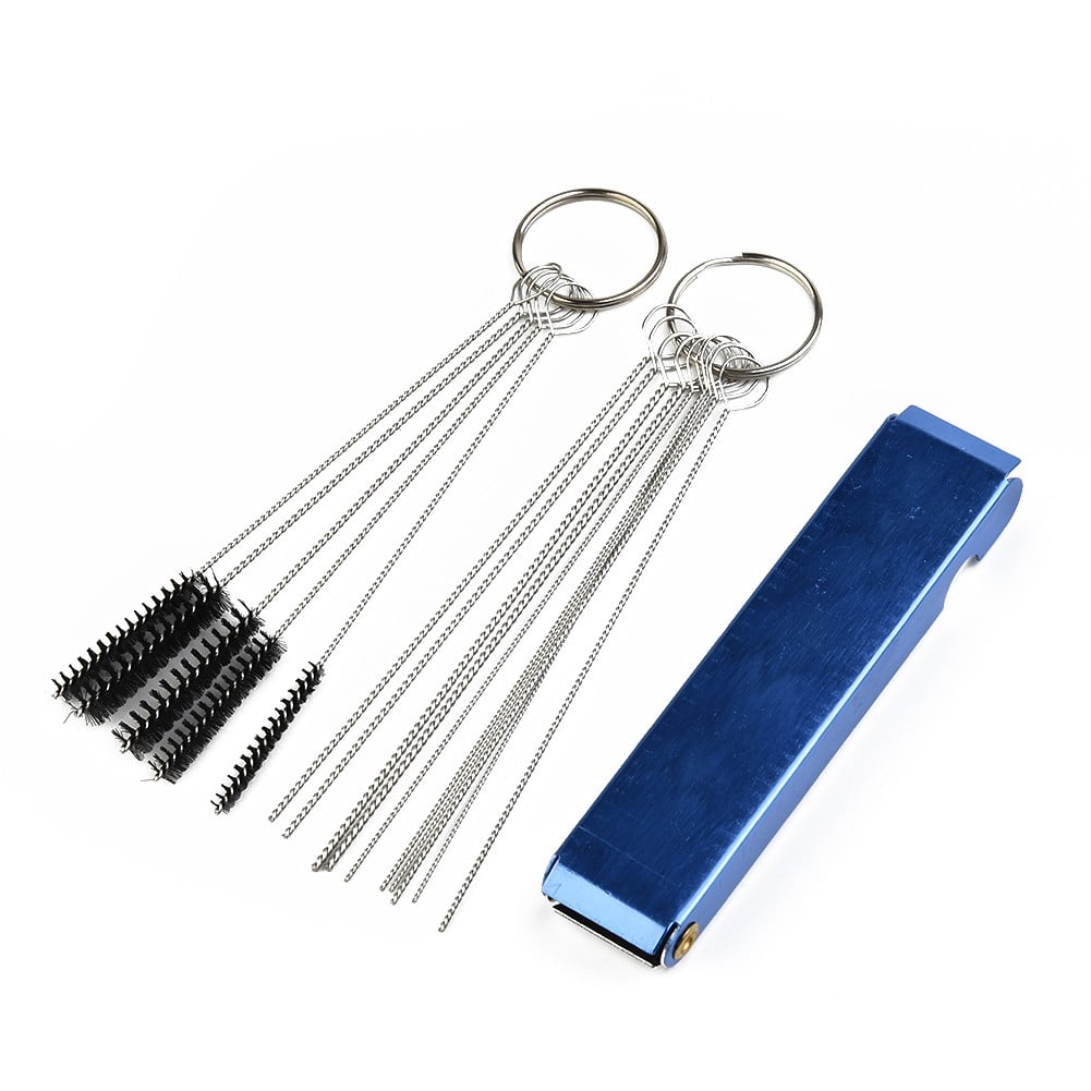 Carburetor Carbon Dirt Jet Remove Cleaner 13 Cleaning Wires Set with 5 Nylon Brushes Tool Kit for Motorcycle ATV Moped Welder Carb