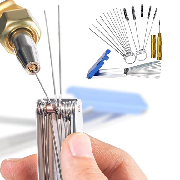 Carburetor Cleaning Kit,Stainless Steel Torch Tip Cleaner Set,Includes 1 Single Head Brush 10 Needles 5 Brushes 1 Case,for Motorcycle ATV Chainsaw & Welder Professional