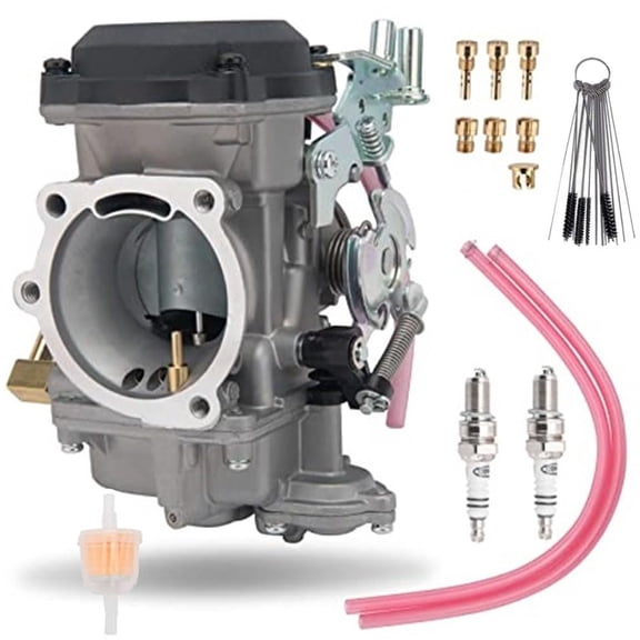 Carburetor for Harley Davidson HD Sportster XL883 XL1200/ Softail/Touring/Dyna & FXR/Road King Carb 27421-99 27490-04 27465-04 (with Fuel Filter + 2 Spark Plugs + Brush Set + Jets)