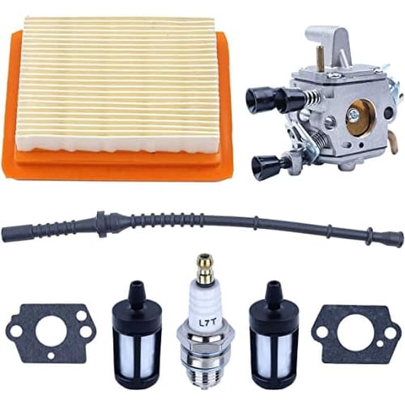 Carburetor for Stihl FS120 FS200 FS020 FS202 FS250 FS300 FS350 String Trimmer, Gasket + Fuel Hose + Spark Plug Replacement Set 4134 120 0653 4134 120 0603