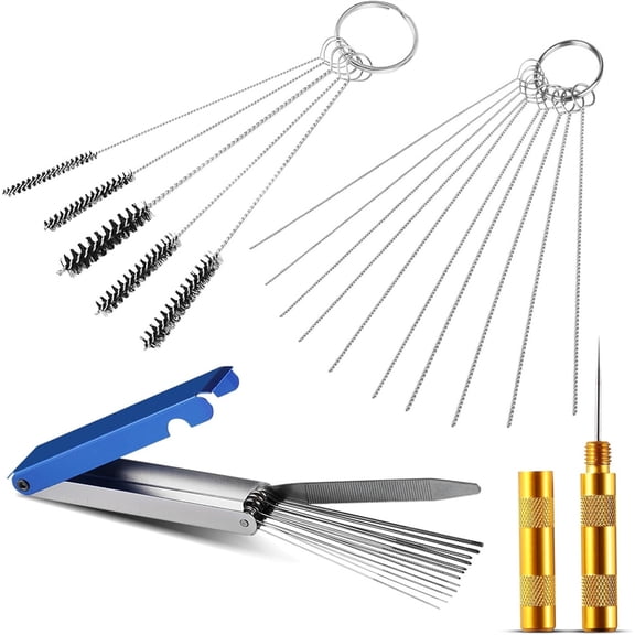 Carburetors Carbon Dirt Jet Cleaner Set,Carb Remove Cleaner,5 Nylon Brushes Set,1 Sharp Pick,13 Cleaning Wires Set,10 Cleaning Needles Set,Cleaning Tool Kit for Motorcycle Engine