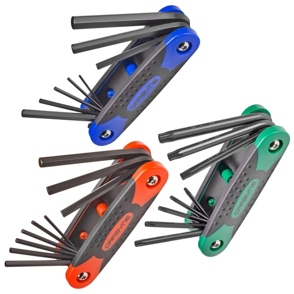 Carbyne 25-Piece Folding Hex (Allen) Key & Star (Torx) Wrench Set Heat Treated S2 Steel. Includes 1.5-8mm, 5/64"-1/4", T9-T40. From a Family-Run Tool Company
