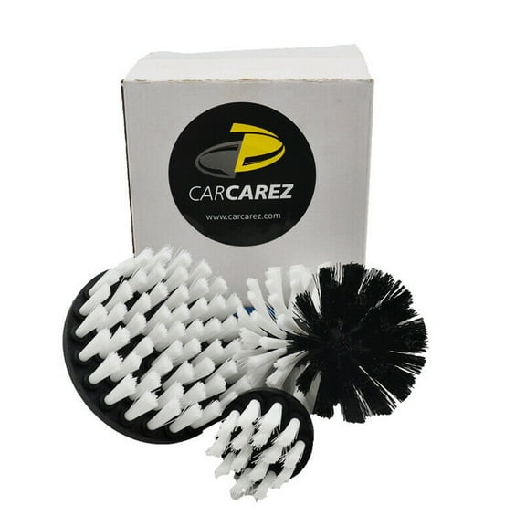 CarCarez 3-Piece Drill Brush Set with Soft Nylon Bristles for Cleaning, White