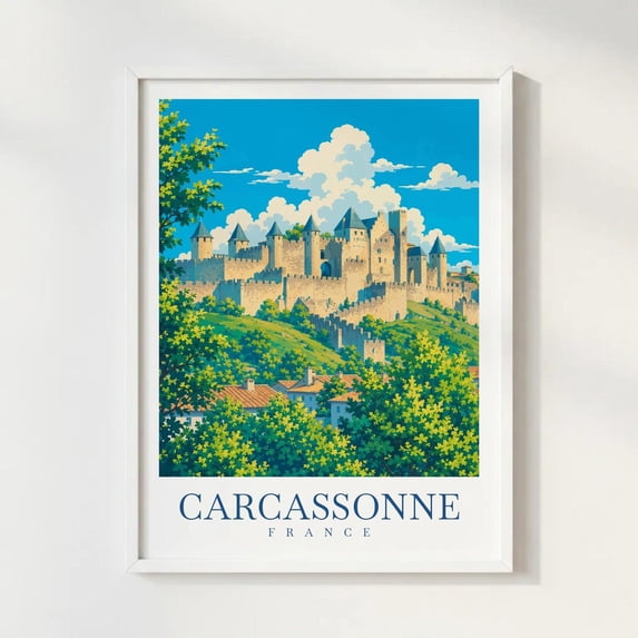 Paper Castle Carcassonne France Medieval Castle Wall Art Print, Illustrated Historic ...