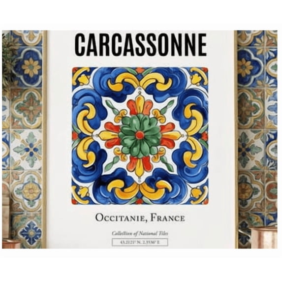 Carcassonne France Tile Poster Figs Pattern Wall Decor Home Decor ...