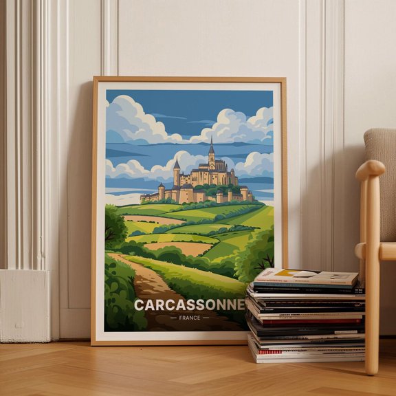 Carcassonne France Travel Scenic Landscape Art, Unframed Paper Poster 8x10in