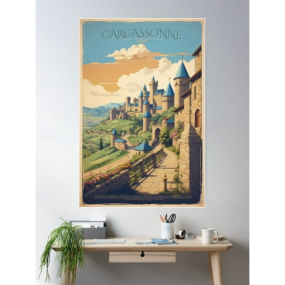 Carcassonne'S Timeless Beauty: Vintage Poster Poster Wall Art, Modern Wall Decor For Living Room Bedroom, 12x18 UNFRAMED