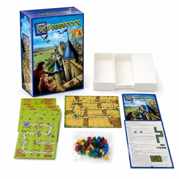 Carcassonne Tile Placement Board Game 48PCS Medieval City Strategy Game with Meeples Scoreboard English Version