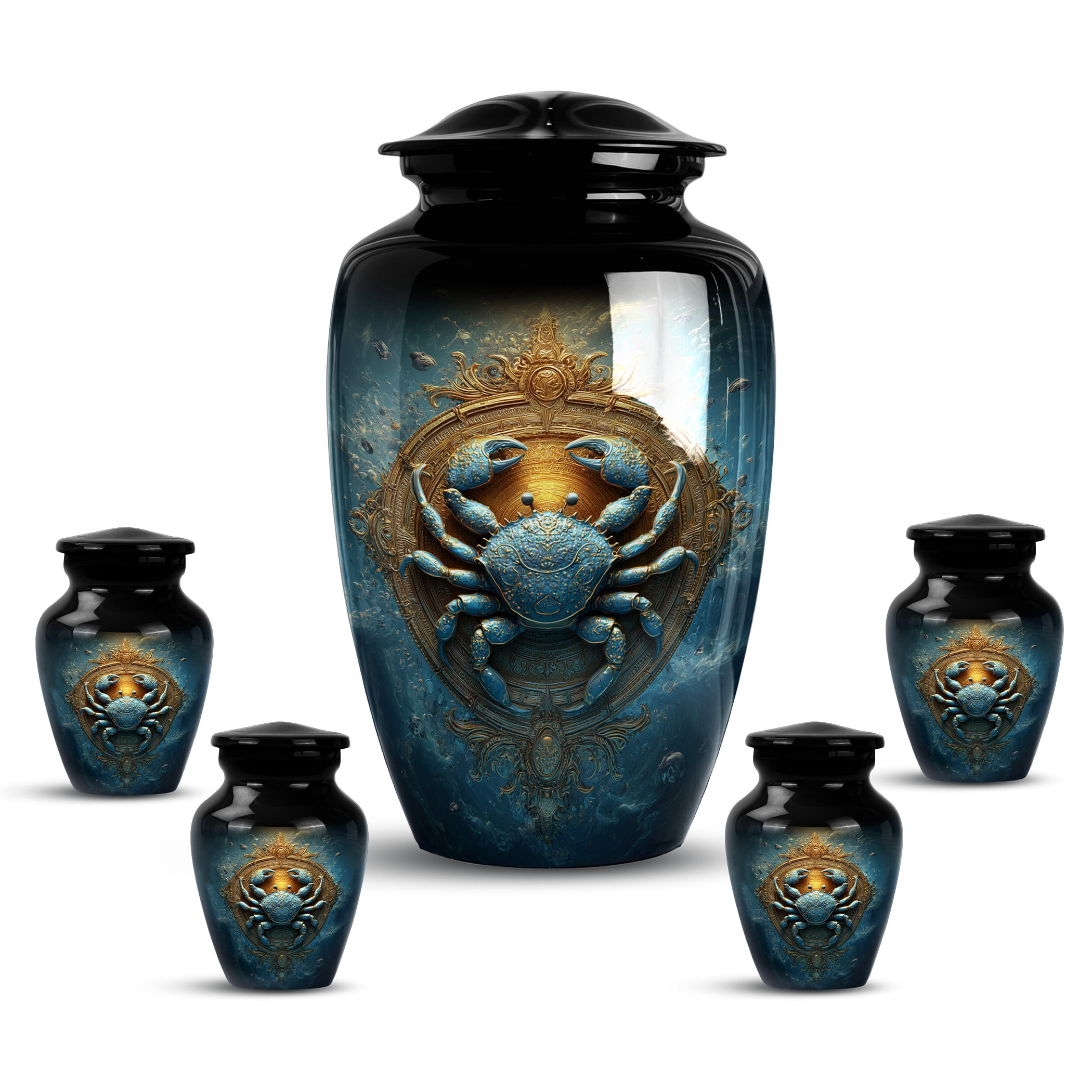 Carcen Mini Decorative Urn for Women Ashes, Blue Funeral Urn, Cremation Urns for Adult human, keepsake Urns for human Ashes for male & Female ( size- 10inch 1pc, 3inch 4pc )