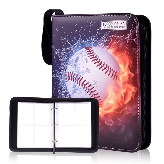 Card Binder 4 Pocket, Trading Card Holder Fits 400 Cards With 50 Removable Sleeves, Portable Collection Card Ablum, Game Card Case book With Zipper for Sports & Game Cards,Football