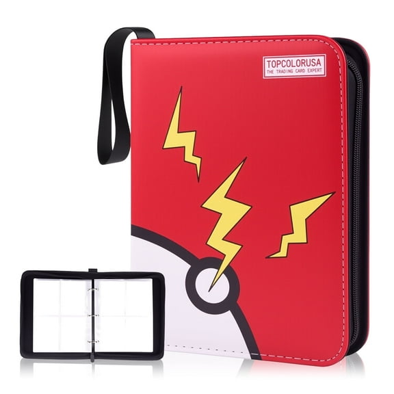 Card Binder 4 Pocket, Trading Card Holder Fits 400 Cards With 50 Removable Sleeves, Portable Collection Card Ablum, Game Card Case book With Zipper for Sports & Game Cards,RED