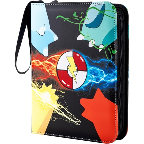 Card Binder 4 Pocket with 50 Removable Sleeves-Can Hold 400 Cards,3-Ring Zipper Sports Book is Gifts for Boys and GirlsBlack