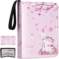 Card Binder for Girls Gifts,440 Cards Collectible Trading Card Holder Case with 55 Sleeves, 4 Pocket for TCG Game Cards Collection Sports Trading Cards Collector Album (Sakura cat)