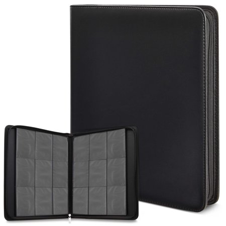 Bright Creations Faux Leather Card Binder - 360 Side-Loading Trading Card Binder - Baseball & Football Sports Storage - Professional Display Cover for Trading Collections - 12.75 x 12.75 in, Black