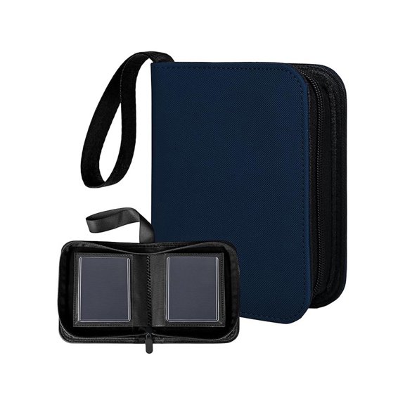 Card Book Binders with Refillable Sleeves, Zipper Around Closure, Textured Cover, Wrist Strap, Album Case