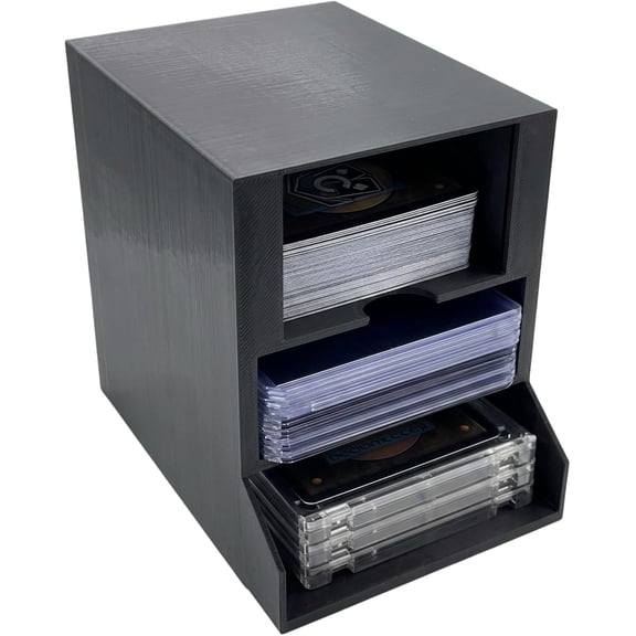 Card Care Lite - Toploader Dispenser Stackable Card Storage Box Sleeved Card Tray with 3 Dividers 35PT- Penny Sleeve Holder (Black)
