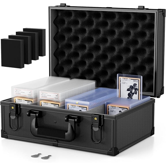 Card Case Fits for 600 Toploaders or 120 PSA Slabs or 120 Magnetic Card Holders, Trading Cards Storage Box Fits for TCG, Sports Cards, PSA Graded Slabs, Lockable Sports Cards Case (L, Black)