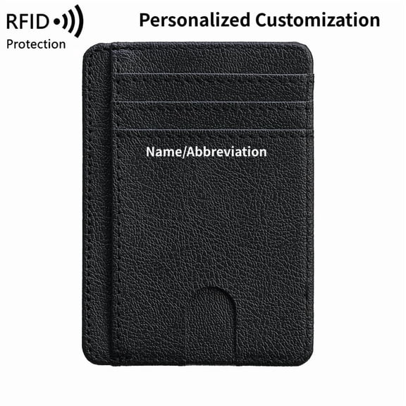 Card Cases Slim Wallet for Men and Women, Customized Personalized Laser Engraving Minimalist Front Pocket RFID Blocking Leather wallets Gifts for Men Women, Black