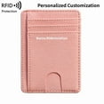 thumbnail image 1 of Card Cases Slim Wallet for Men and Women, Customized Personalized Laser Engraving Minimalist Front Pocket RFID Blocking Leather wallets Gifts for Men Women, Pink, 1 of 8