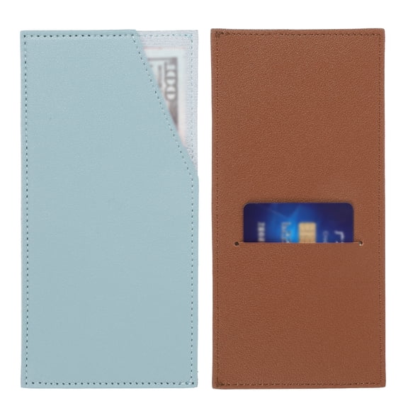 Card and Cash Envelope Wallet, 2Pcs Budget Cash Holder Reusable Money Bag Pouch Leather Money Organizer Pouch for Receipt Check Bill, Brown/Light Blue