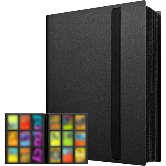 Card Storage Binder with 360 Side Loading Pockets, Black Card Album Holder, Trading Cards, and Credit Cards