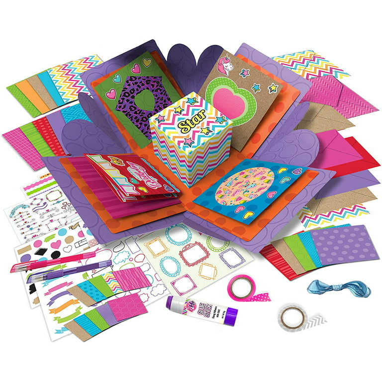 Card Crafting Explosion Arts and Crafts Box- Complete Card Making Kit for Girls - Birthday Gift Box to Tween - DIY Greeting Cards Stationary Set Make