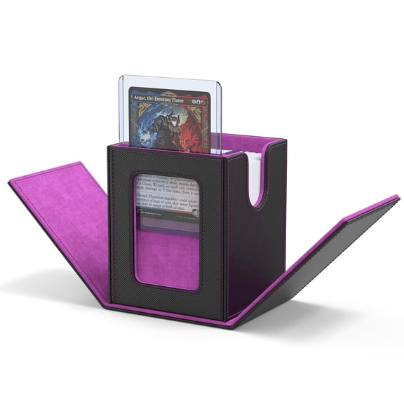 Card Deck Box for Trading Cards, MTG Commander Deck Box Holds 120+ Single Sleeved Cards, Leather Magnetic Card Storage Case Fits for TCG CCG (Turquois& Pink)