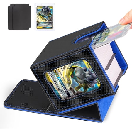 Card Deck Box for MTG Commander, Magnetic Card Display Case,TCG Card Storage Box, Holds 100 Double-Sleeved Cards, Black&Blue