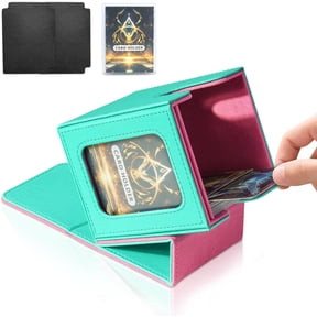 Card Deck Box for MTG Commander, Magnetic Card Display Case,TCG Card Storage Box, Holds 100 Double-Sleeved Cards, Green & Pink