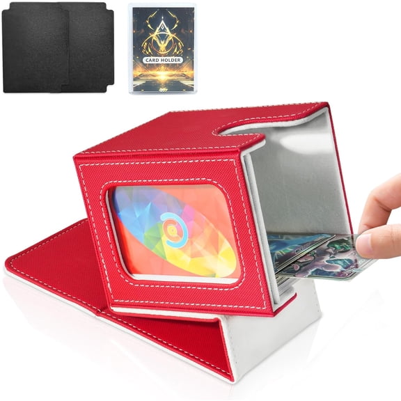 Card Deck Box for MTG Commander, Magnetic Card Display Case,TCG Card Storage Box, Holds 100 Double-Sleeved Cards,Red & White