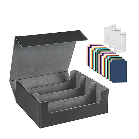 Card Deck Case for Trading Cards 1800+, Card Storage Box, Magnetic Closure Storage Box Game Cards Box Black+Gray