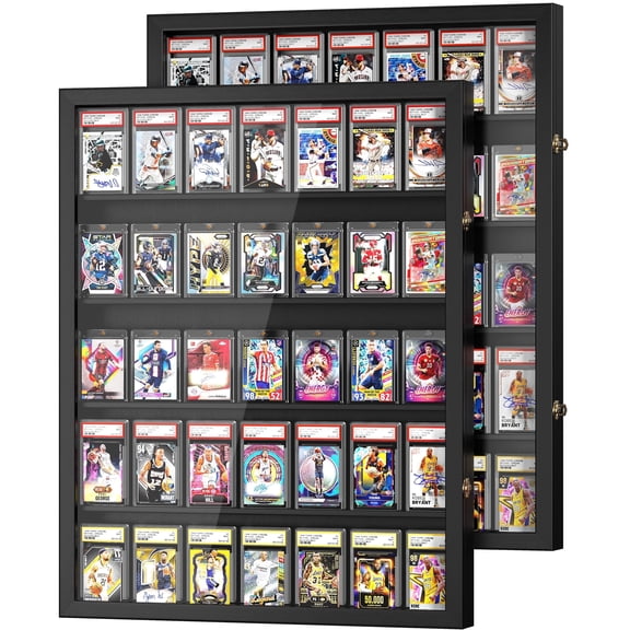 Card Display Case, 35 Graded Sports Display Frame with UV Protection Clear View Lockable for Football Baseball Basketball Hockey Comic Trading Cards,2-Pack