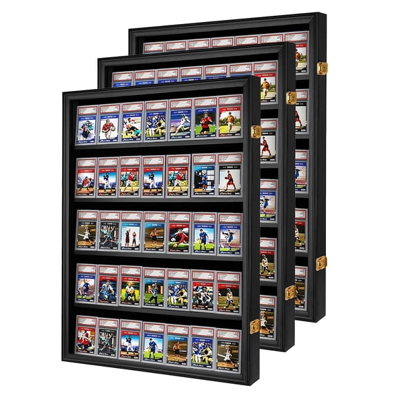 Card Display Case,Graded Card Display Frame with UV Protection and 2 Locks, Wall Mount for Trading Cards Baseball Football Holders, Black, 3 Pack