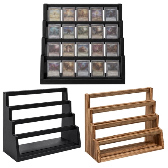 Card Display Stand, 4-Tier Trading Card Display, Wooden Graded Baseball Football Sports Card Display, Trading Card Display Stand for Card Collection & Show