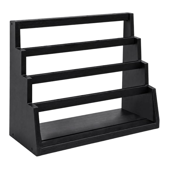 Card Display Stand, 4-Tier Wooden Trading Card Shelf, Multi-Layer Desktop Organizer For Sports Cards, Collectible Display Rack(Black)