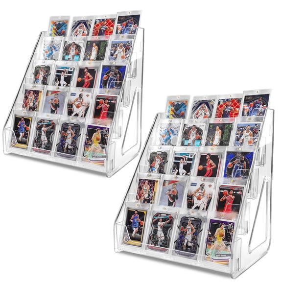 Card Display Stand, 5 Tier Vertical Holder for Trading Cards, Greeting Cards, Stickers, Baseball Cards and Sports Graded Cards, Snap-On Assembly, 2 Pack
