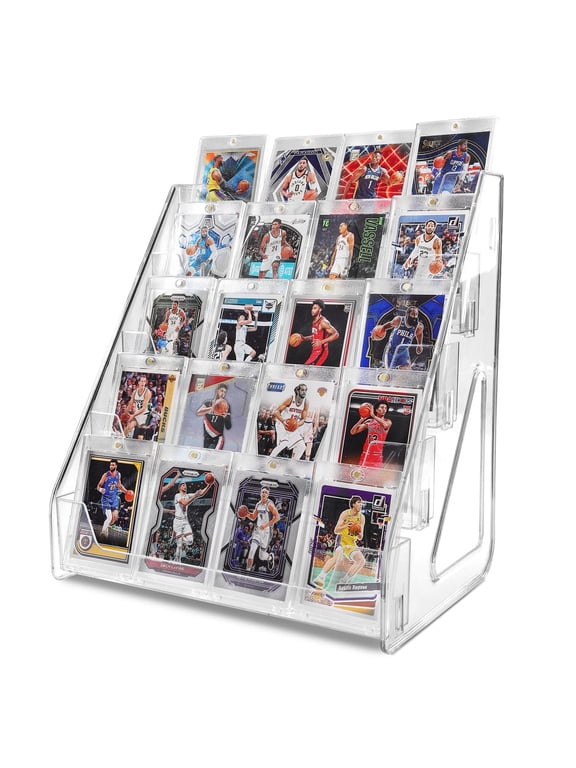 Card Display Stand, 5 Tier Vertical Holder for Trading Cards, Greeting Cards, Stickers, Baseball Cards and Sports Graded Cards, Snap-On Assembly