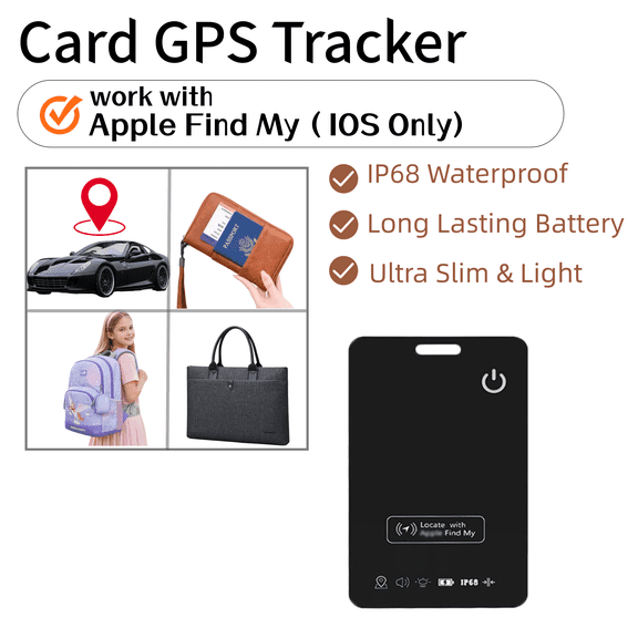 Card GPS Tracker, Wallet Finder, Luggage Anti-Lost Tag, Works with Apple Find Myios only, IP68 Waterproof Location Tracker, Hidden Car Tracking Device No Subscription, for Keys, Luggage,Kids,Dogs